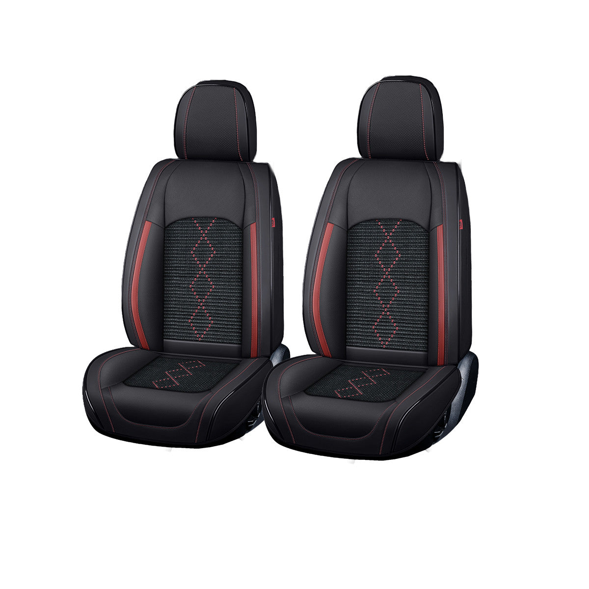 Huse auto premium 5 locuri Carguard Deluxe piele ecologică perforată și textil - negru - rosu închis Carguard - imagine 1